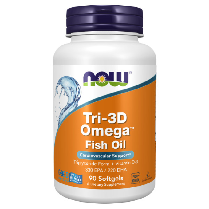 Омега 3 и рыбий жир NOW FOODS TRI-3D OMEGA + VITAMIN D-3 90 капсул NS29650